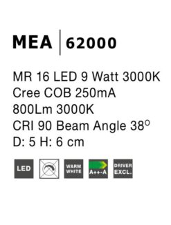 Луна за вграждане NOVA LUCE MEA 62000 Cree COB 250mA 800Lm 3000K CRI 90 Beam Angle 38O - Image 3