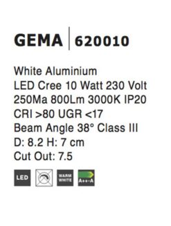 Луна за вграждане NOVA LUCE GEMA 620010 Cree COB 250mA 10 Watt 800 lm 3000K - Image 3
