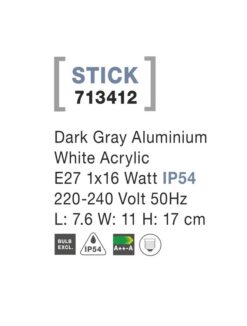 Фасаден аплик Nova Luce STICK 713412 сив детайл 2