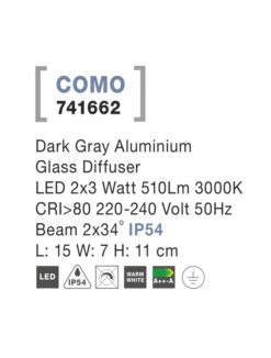 Фасаден аплик Nova Luce COMO 741662 антрацитен детайл 3