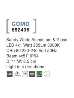 Фасаден аплик Nova Luce COMO 852436 бял детайл 4