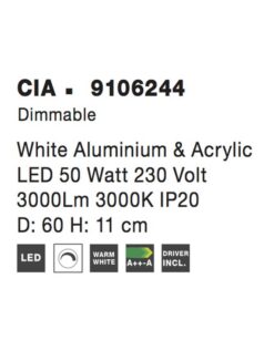Плафон NOVA LUCE CIA 9106244 LED 50 W, 3000Lm 3000K IP20 D: 60 H: 11 cm, с димер - Image 3