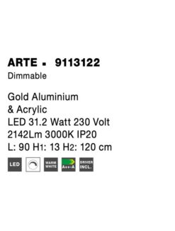 Пендел NOVA LUCE ARTE 9113122 LED 31.2W, 2142lm, 3000K, IP20 L: 90 H1: 13 H2: 120 cm - Image 7