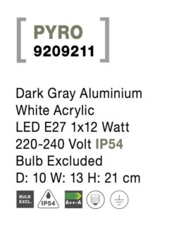 Фасаден аплик Nova Luce PYRO 9209211 антрацитен детайл 1