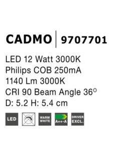 Луна за вграждане NOVA LUCE CADMO 9707701 LED 12 Watt 3000K 250mA 1140 Lm 3000K CRI 90 - Image 3