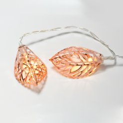 ACA LIGHTING CHRISTMAS FMCLEAF10WW2AT "METAL LEAVES", 10 LED STRING LIGHTS WITH BATTERIES (3xAA) & TIMER (6ON/18OFF), WARM WHITE, COPPER METAL, IP20, 135+30cm TRANSPARENT LEAD CABLE
