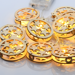 ACA LIGHTING CHRISTMAS XWBSTARS102A "WOODEN CHRISTMAS MOTIFS", ROUND STAR, 10 LED STRING LIGHTS WITH BATTERIES (3xAA), WARM WHITE, IP20, 135+30cm TRANSPARENT LEAD CABLE