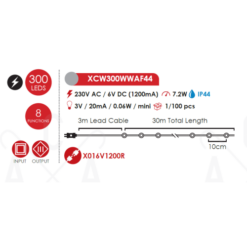 ACA LIGHTING CHRISTMAS XCW300WWAF44 300 LED STRING LIGHTS WARM WHITE COPPER WIRE ADAPTOR(6VDC) & 8 FUNCTIONS IP44 30m+3m 7.2W - Image 2