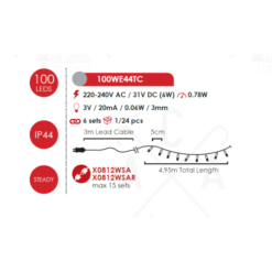 ACA LIGHTING CHRISTMAS 100WE44TC 100 LED STRING LIGHTS PER 5cm COOL WHITE, ADAPTOR 31VDC & CONNECTABLE MAX 6 SETS, IP44 5m TRANSPARENT CABLE - Image 3