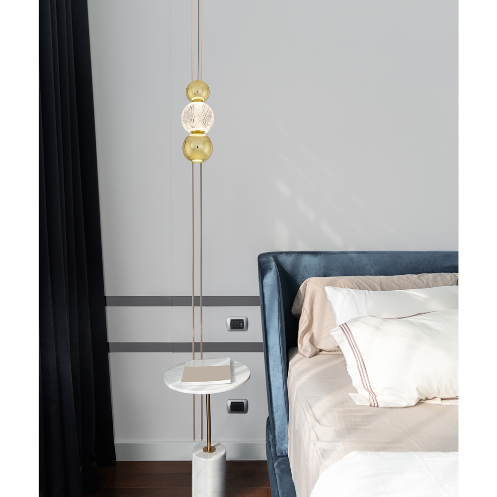 Bedroom,Corner,Navy,Blue,Velvet,Bed,With,Soft,Pillows,Setting