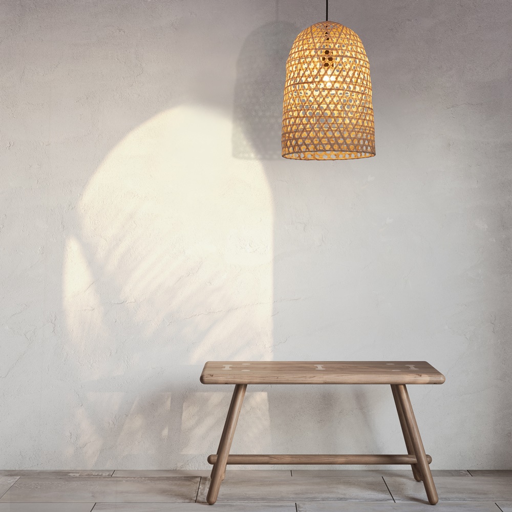 Fragment,Of,Interior,With,A,Wicker,Lampshade,And,A,Wooden