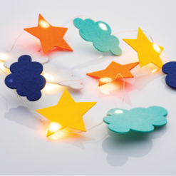 ACA LIGHTING CHRISTMAS F07101126 "MULTICOLOR FELT CLOUDS-STARS", 10 MINI LED STRING LIGHTS WITH BATTERIES (2xAA), WARM WHITE, IP20, 90+30cm, TRANSPARENT LEAD CABLE