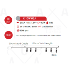 ACA LIGHTING CHRISTMAS XI10WW2A ”MINI GLASS BOTTLE" RED BERRY 10 LED STRING LIGHTS WITH BATTERIES (2xΑΑ) WARM WHITE IP20,135+30cm TRANSPARENT CABLE - Image 2