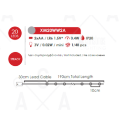 ACA LIGHTING CHRISTMAS XM20WW2A “DIAMOND & JEWELRY STRING LIGHTS" CHRISTMAS TREE 20 LED STRING LIGHTS WITH BATTERIES (2xΑΑ) WARM WHITE IP20 190+30cm TRANSPARENT CABLE - Image 2