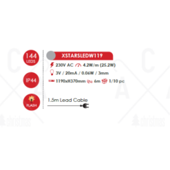 ACA LIGHTING CHRISTMAS XSTARSLEDW119 "7 STARS", 144 LED MOTIF 6m 2-WIRE ROPE LIGHT, COOL WHITE, FLASH CONTROLLER, IP44, 119x37cm, 1.5m LEAD CABLE - Image 2