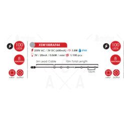 ACA LIGHTING CHRISTMAS XSW100RAF44 100 LED STRING LIGHTS RED SILVER COPPER WIRE ADAPTOR(3VDC) & 8 FUNCTIONS IP44 10m+3m 1.8W - Image 2
