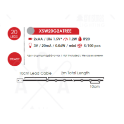 ACA LIGHTING CHRISTMAS XSW20G2ATREE "CHRISTMAS TREE" MOTIF 20 LED STRING LIGHTS GREEN SILVER COPPER WIRE & BATTER.2xAA IP20 2m+10cm 1.2W - Image 2