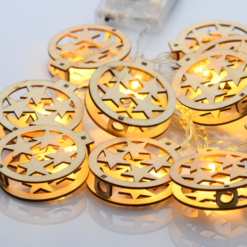 ACA LIGHTING CHRISTMAS XWBSTARS102AT "WOODEN CHRISTMAS MOTIFS", ROUND STAR, 10 LED STRING LIGHTS WITH BATTERIES (3xAA) & TIMER (6ON/18OFF), WARM WHITE, IP20, 135+30cm TRANSPARENT LEAD CABLE