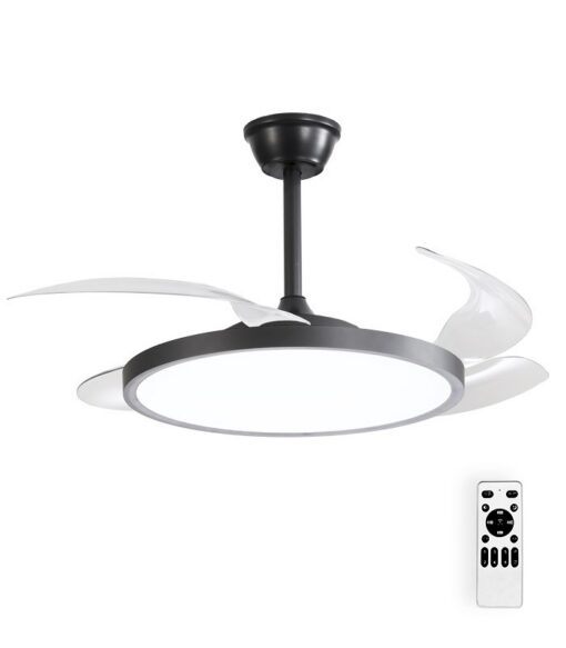 Таванен вентилатор с LED осветление. FANLUX-D4 30W 3xCCT (3000K/4500K/6500K) 2250Lm 106CM Черен Дистанционно управление 2027770 VITO