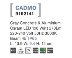 Фасаден аплик Nova Luce CADMO 9162141 сив детайл 2