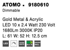 Плафониера Nova Luce ATOMO 9180610 златист детайл 6