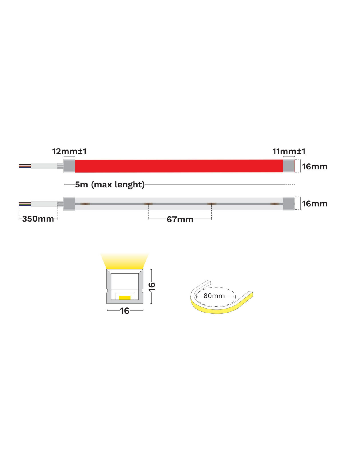 Неонова лента Nova Luce KEMA 16X16 IP67 VERTICAL BENDING 9540164 на фасада